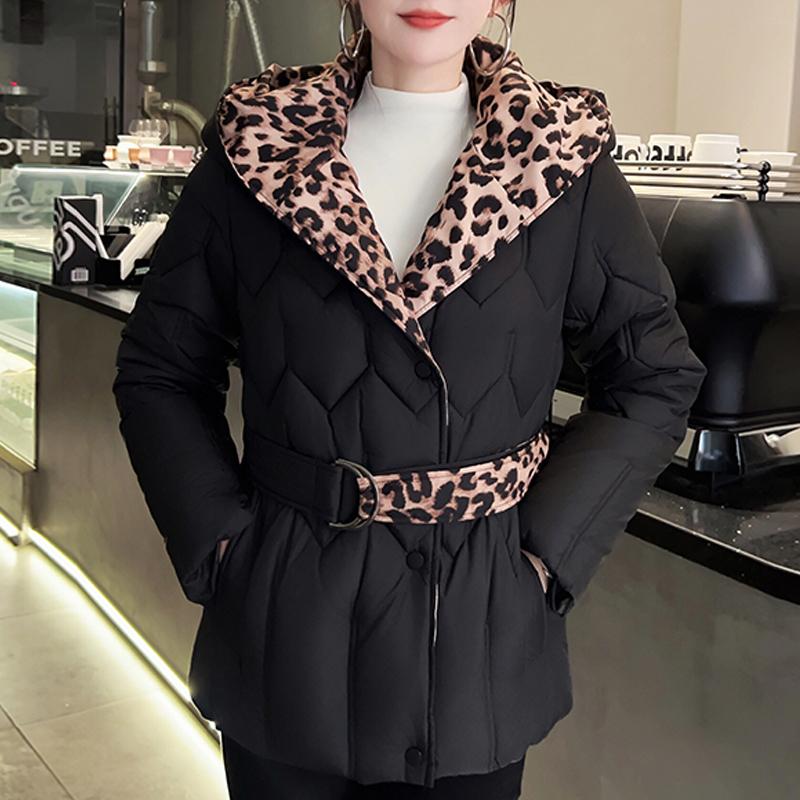Plus Size L-5XL Fashion Winter Jackets Woman Short Parkas Hooded Loose Thick Warm Outerwears Casual Women's Coats With Belt
