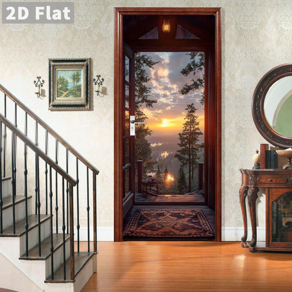 77/90cm Self-Adhesive Door Stickers Removable Wall Sticker Scenery Wallpaper Stone Stair Murals for Doors Modern Home Decor