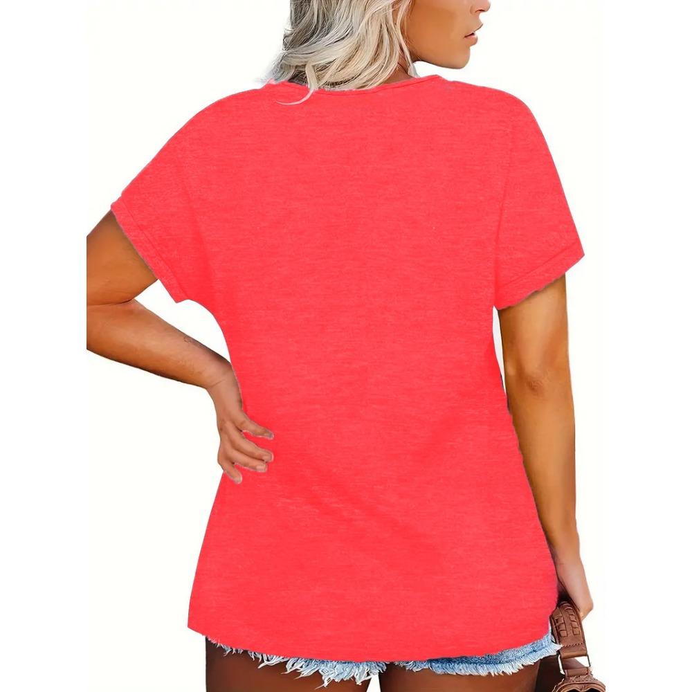T-shirt, T-shirt z krótkim rękawem i dekoltem w serek, top damski, casualowy, elegancki, modne ubrania, 2025 casualowe lato, wiosna i jesień