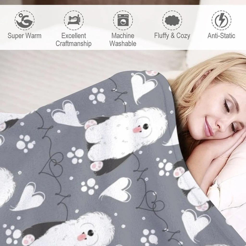 LOVE Old English Sheepdog - Black and White 1 Throw Blanket Designer Blankets Blanket For Decorative Sofa