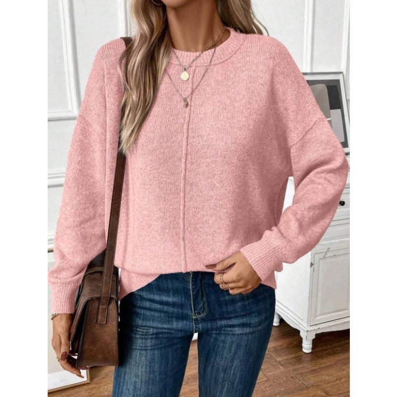 Herbst Winter Einfarbig Locker Lässig Pullover Damen Einfach Alleskönner Unterteil Strickpullover Top