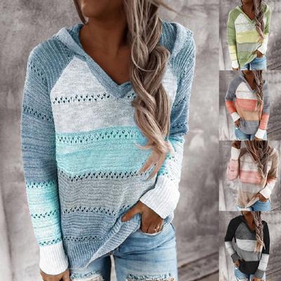 Women's Lightweight Color Block Hooded Sweaters Hoodies Pullover Sweatshirts