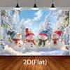 Winter Miracle Snowman Background - Festival Snow Tree and Blue Sky Scene with Colorful Scarf and Hat