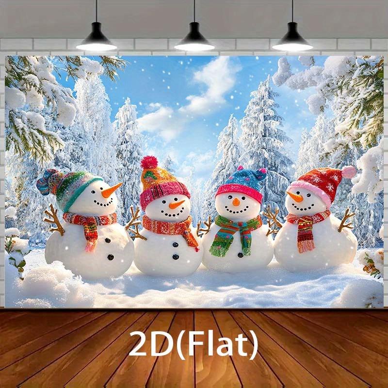 Winter Miracle Snowman Background - Festival Snow Tree and Blue Sky Scene with Colorful Scarf and Hat