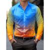 Nueva camisa de manga larga para hombre con estampado de arte fluido degradado de llamas, camisa floral casual personalizada de corte slim