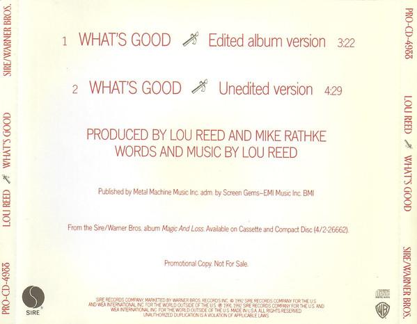 

CD LOU REED - What s Good PROCD4988PROMO Sire, Warner Br 1992 US Rock Used