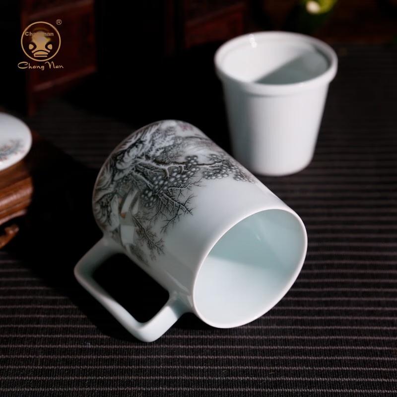 Changnan Jingdezhen Master Crafted Ceramic Mug with Lid, Tea Infuser, Office Executive Cup, Large Capacity Teacup