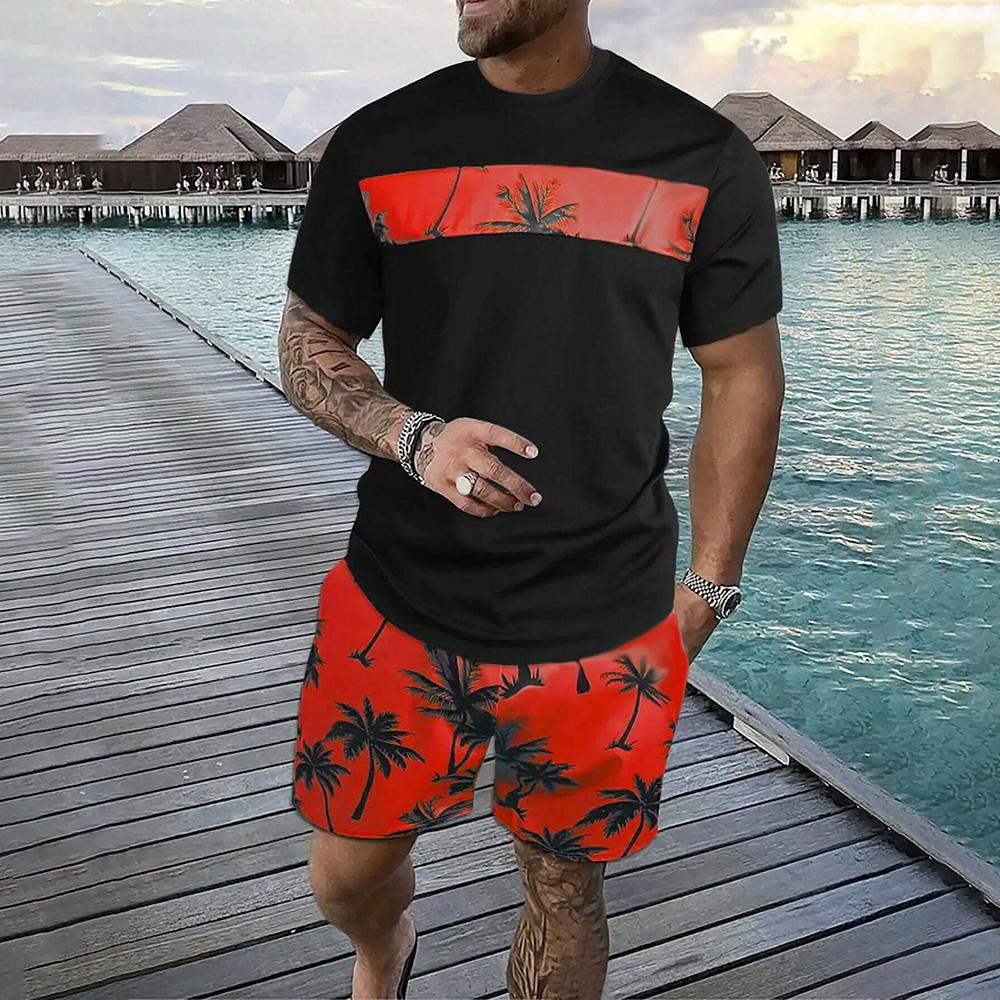 Pánské ležérní trička, šortky, nová, 2dílná sada sportovního oblečení, plážové topy s 3D potiskem, módní streetwear v havajském stylu