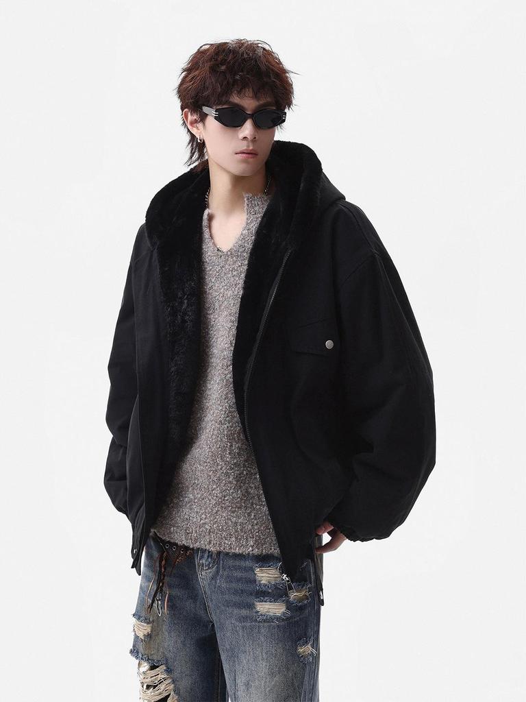 Zuoshan Diao Men's Hooded Cotton Jacket: Winter Velvet, Thick, Loose Fit, Youthful Trendy American Workwear Style.