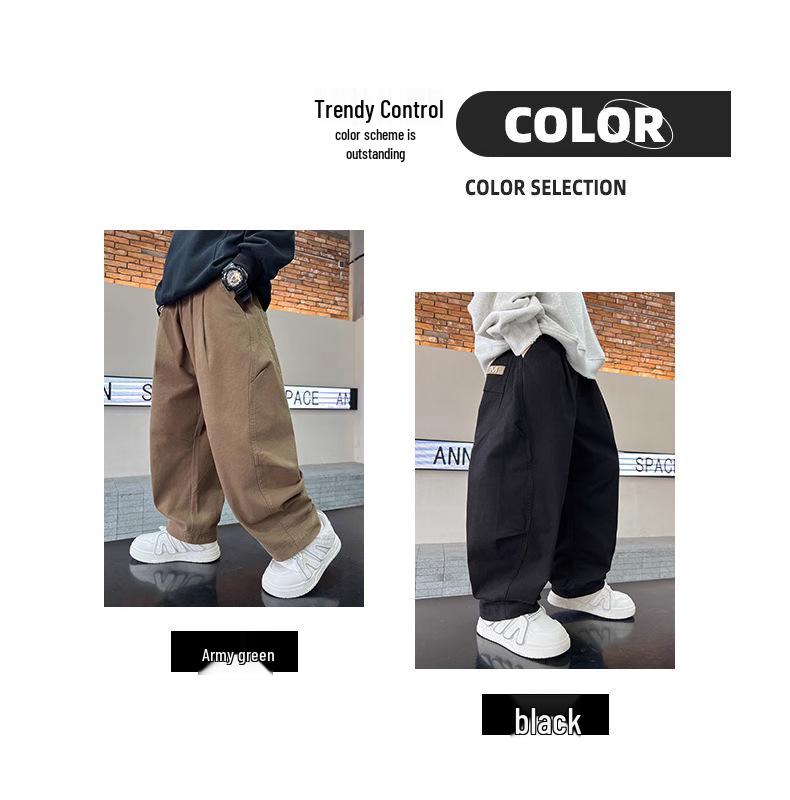 Boys' Fleece-Lined Wide-Leg Overalls for Teens - Trendy Casual Autumn Wear