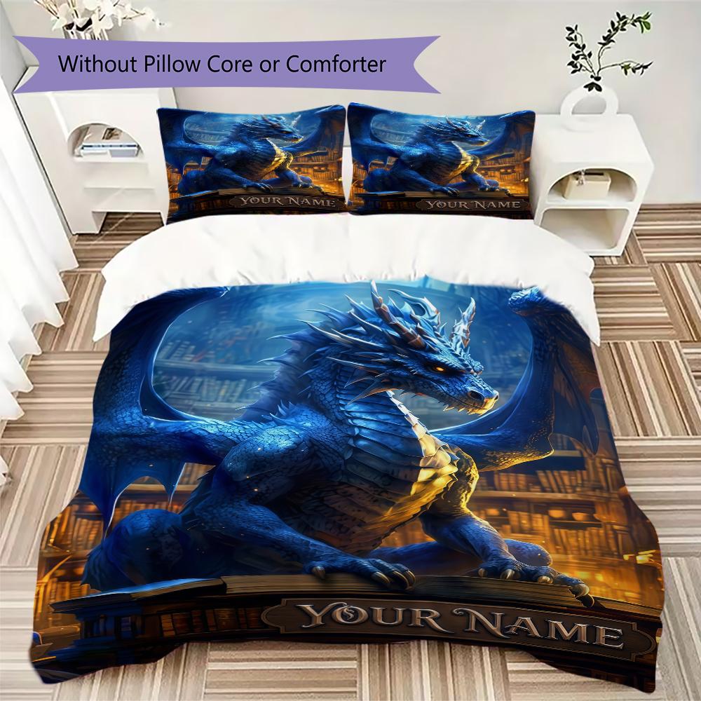 Custom Name Dragons Fiery Majesty Bedding,Quilt Set Quilt Cover Pillowcase Home Birthday Gift(1 * duvet cover + 2 * pillowcase, without core)_lx