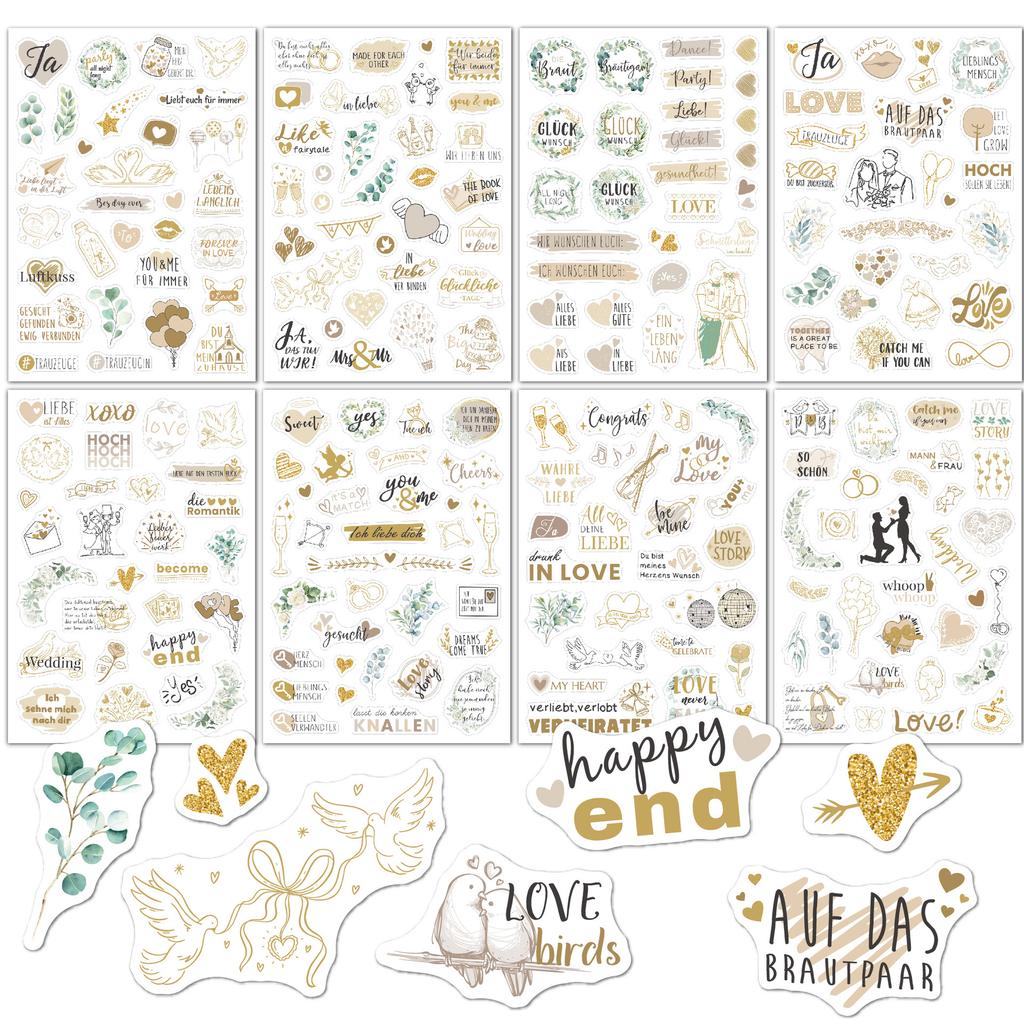 8 Sheets/Set Wedding Theme DIY Scrapbooking Stickers Transparent Decorations for Guestbook Handaccount Arts Crafts Stickers