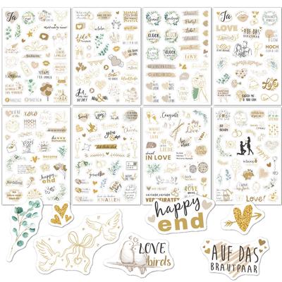 8 Sheets/Set Wedding Theme DIY Scrapbooking Stickers Transparent Decorations for Guestbook Handaccount Arts Crafts Stickers