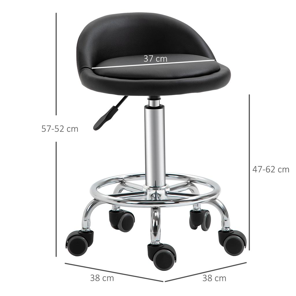 Rolling Stool with Backrest 57-72 Cm Height-Adjustable Swivel Stool for Office Salon Massage