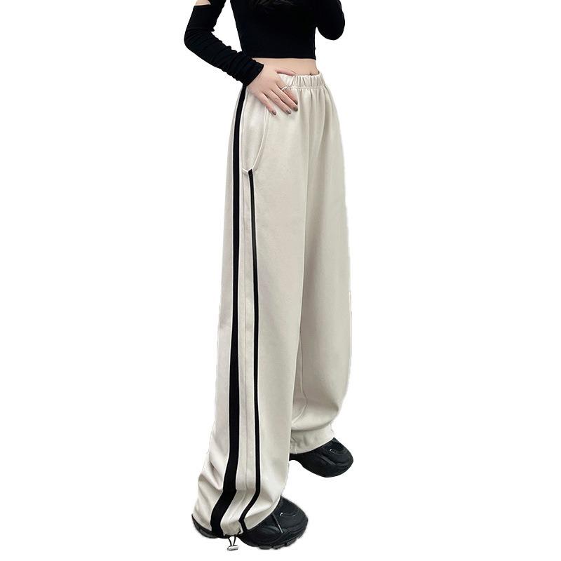 Autumn and Winter Striped Casual Sweatpants High Waist Loose Apricot Sweatpants Mopping Floor Walking Pants Slim Wide Legs Slim Fit