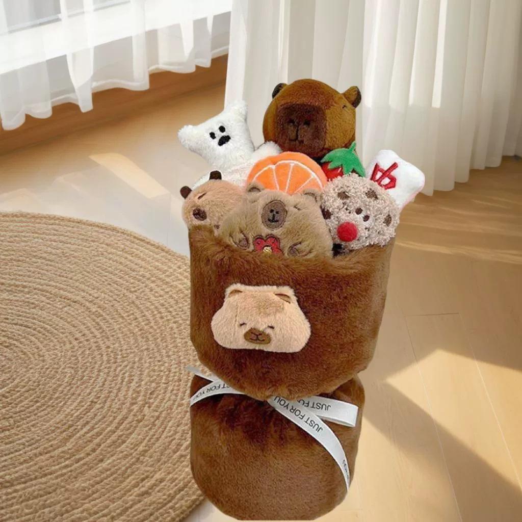 Plush Flower and Kawaii Plushies, Capybara Plush Flowers Bouquet, Capybara Stuffed Animal, Cute Plush Toys, Emotional Support Plush, Girlfriend Gifts
