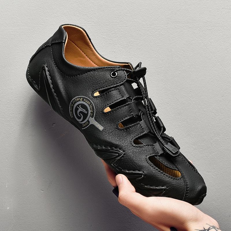 Fashion New Trend Summer Men Fashion Leather Casual Sandals Male Outdoor Antiskid Walking Leather Sandals British Style Comfy Beach Shoe