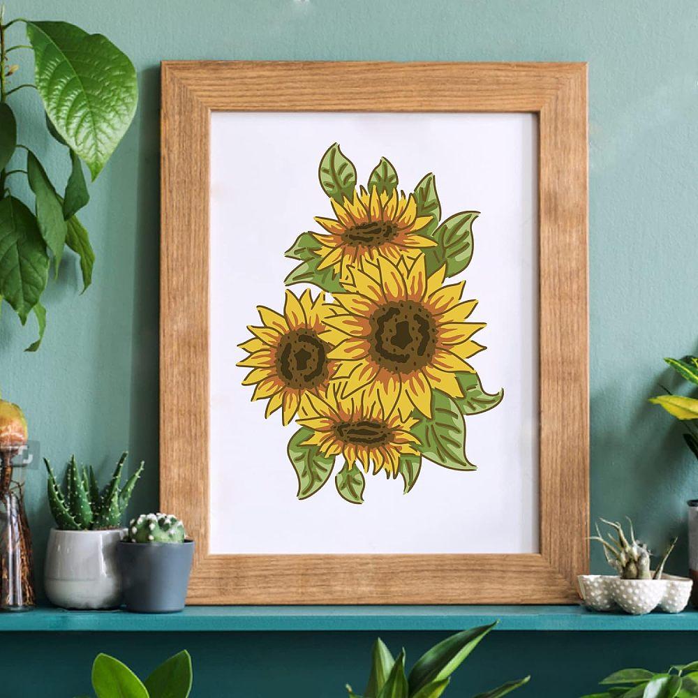 PET Plastic Drawing Painting Stencils Templates Sets, Sunflower Pattern, 29.7x21cm, 6 Sheets/set
