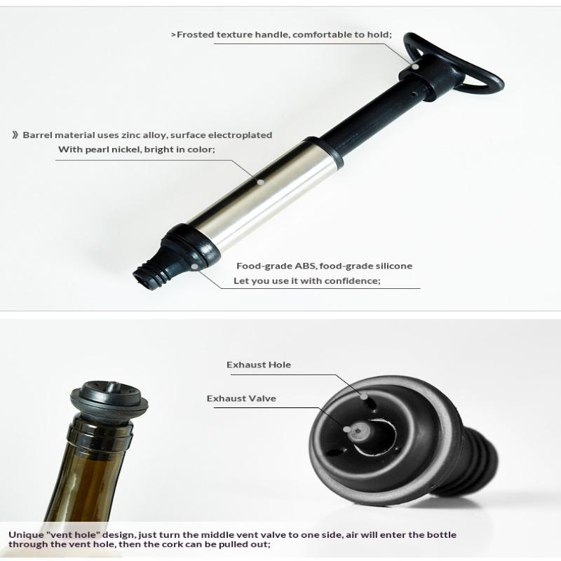 Vacuum Pump Preserver Wine Saver Set Vacuum Wine Stoppers For White / Beer Wine Zinc Alloy Keep Wine Fresh