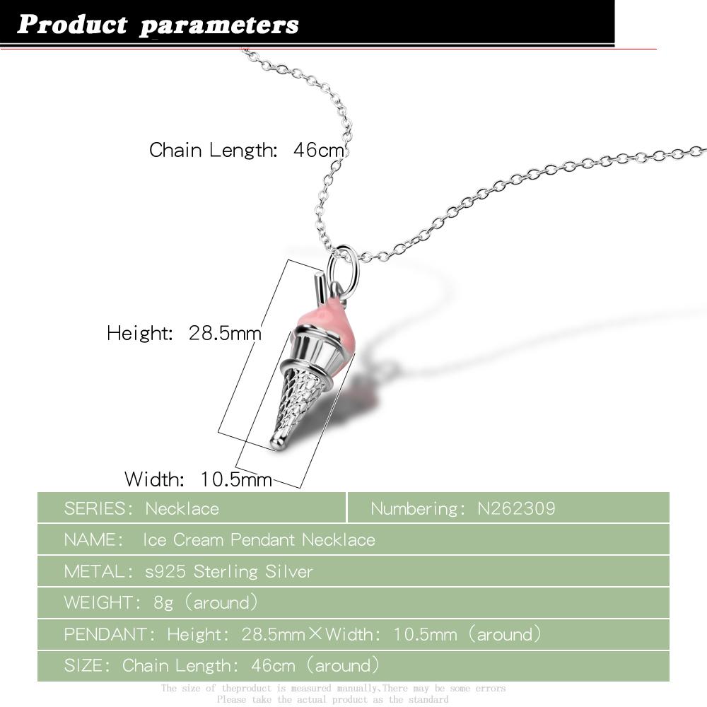 Fashion Cute 100% 925 Silver Jewelry Pink Ice Cream Pendant Necklaces 16-18 Inch Women Girl Charm Fine Choker Gift