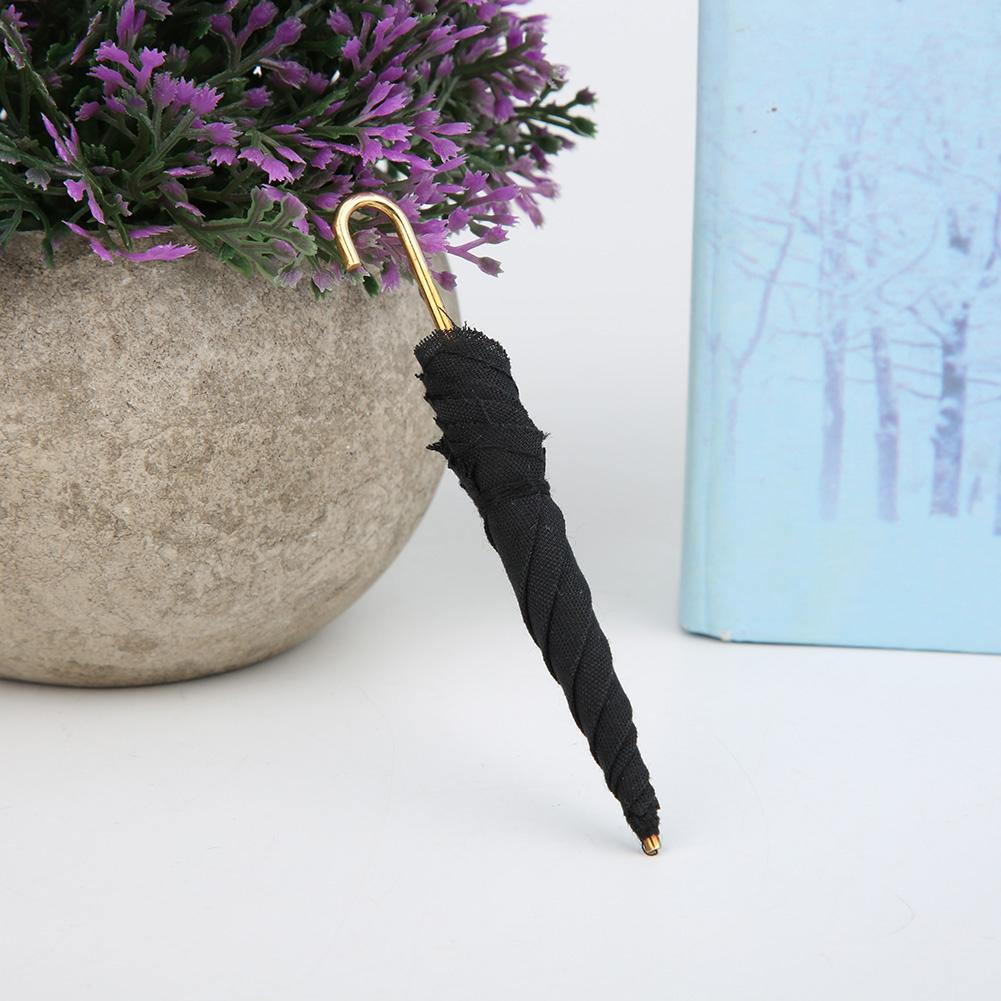2 Pcs Miniature Umbrella Black Cloth DIY Doll House Decorative Accessory 1:12
