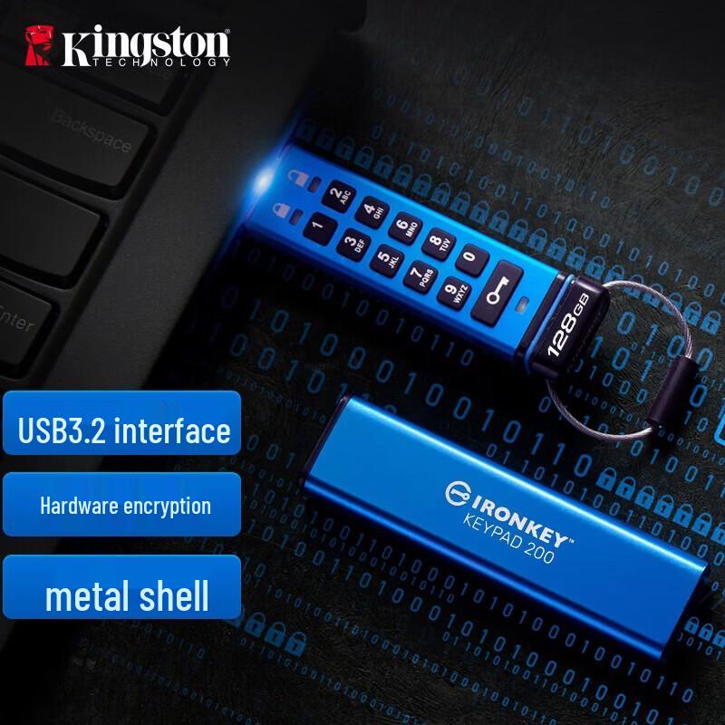 Kingston DataTraveler IKKP200 128GB USB 3.2 Encrypted Flash Drive
