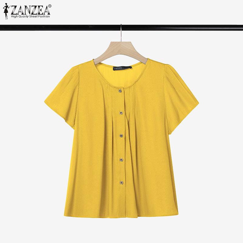ZANZEA Women Casual Round Neck Summer Short Sleeve T-Shirts