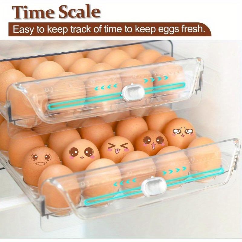 2 Layer Stackable Egg Storage Container Clear Drawer Type Refrigerator Egg Holder with Capacity 60 Eggs Organizer