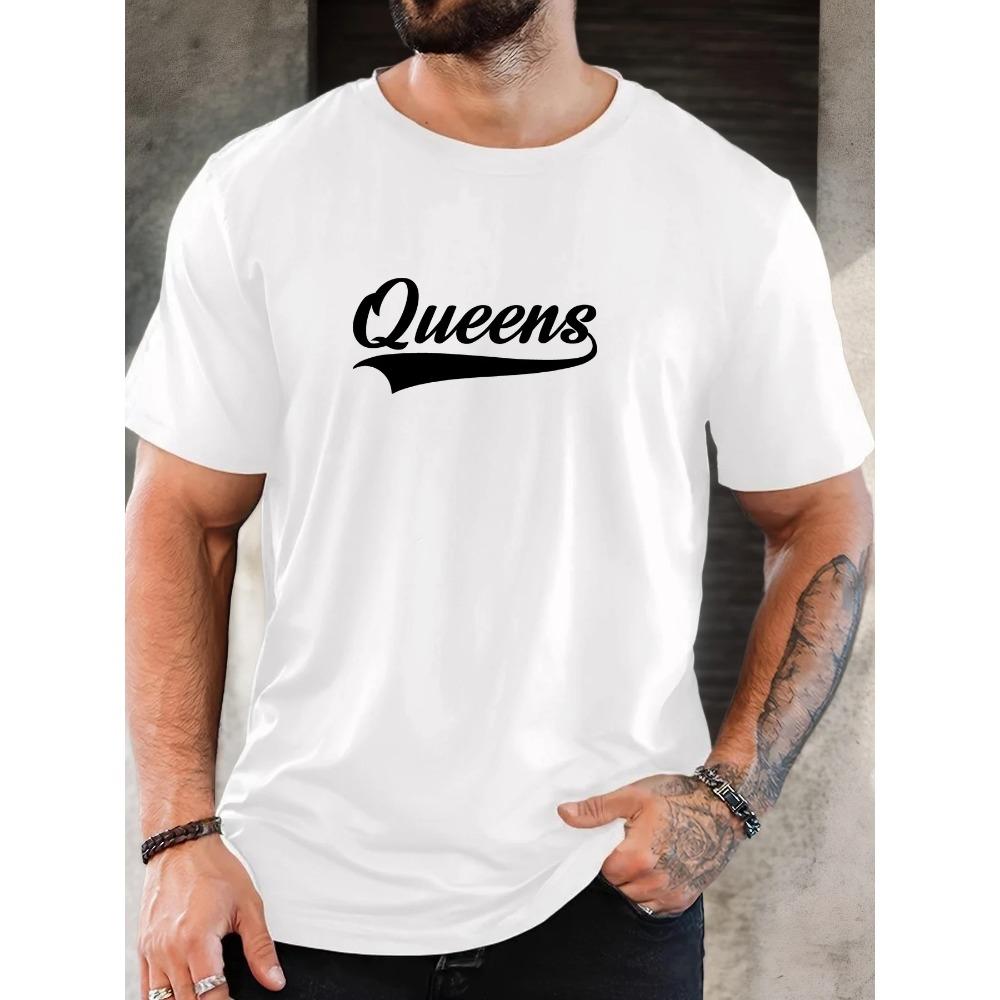 Men's Queens Pattern Summer Casual Crew Neck Short T-shirt