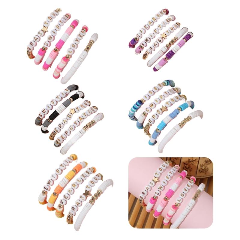 5Pcs/lot Multicolor Soft Clay Beads Bracelets Beaded Elastic Bangles Stackable