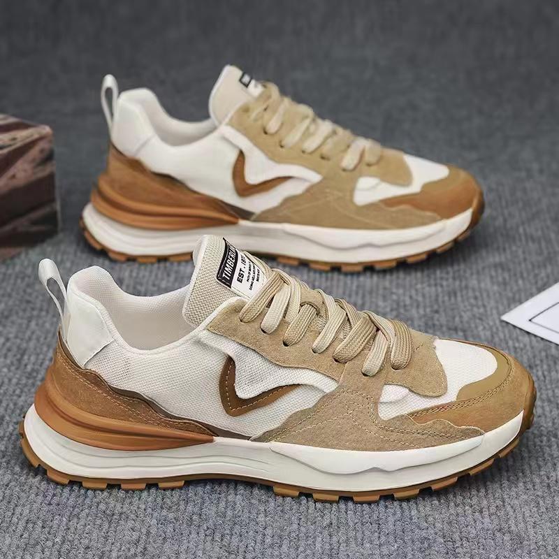 Color Block Fashion Chunky Sneaker Men Running Shoes Casual Leather Fabric Breathable Height Increased Platform Sport Shoes