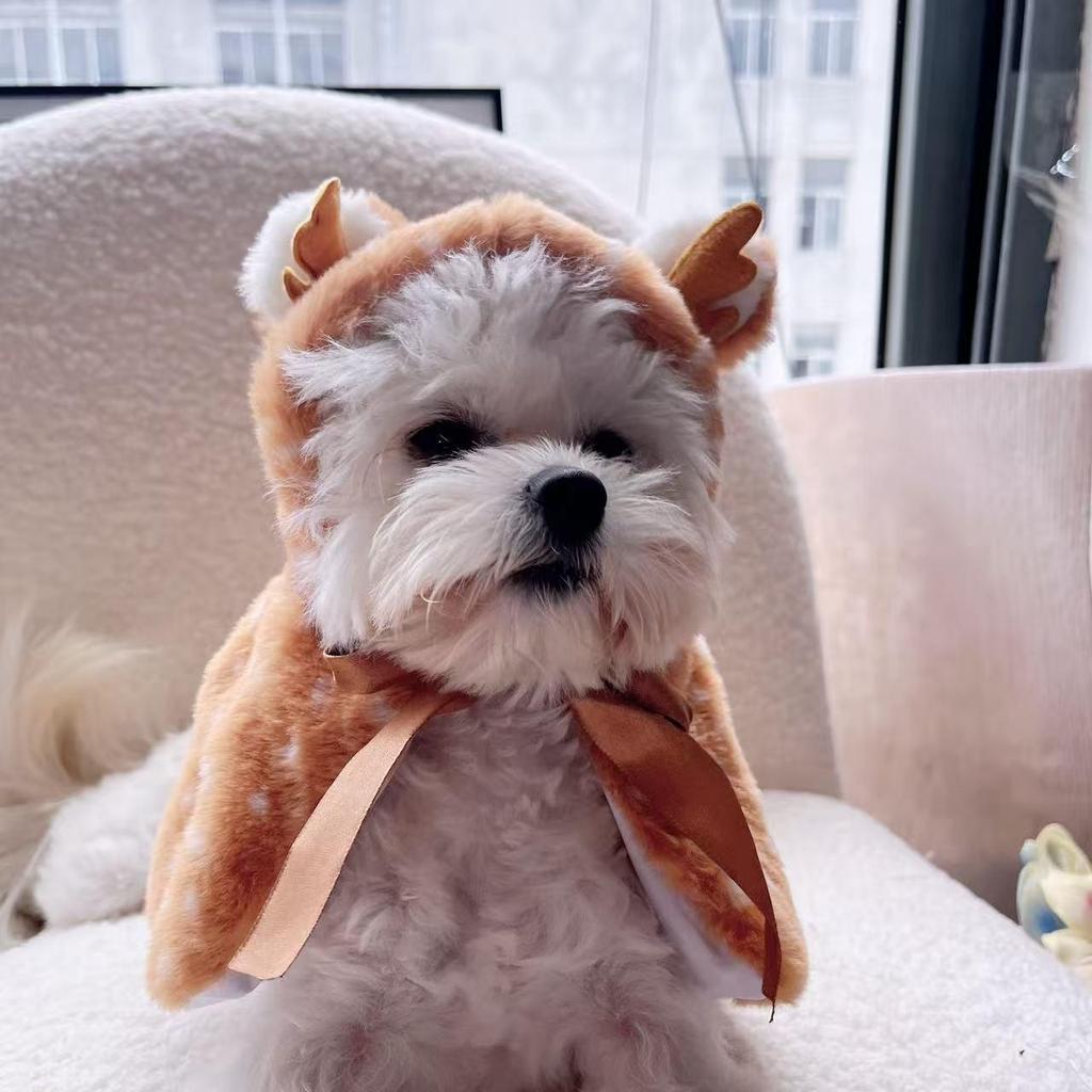 Reindeer Cloak Costume Set for Pets – Warm Christmas Cape with Hat for Dogs & Cats