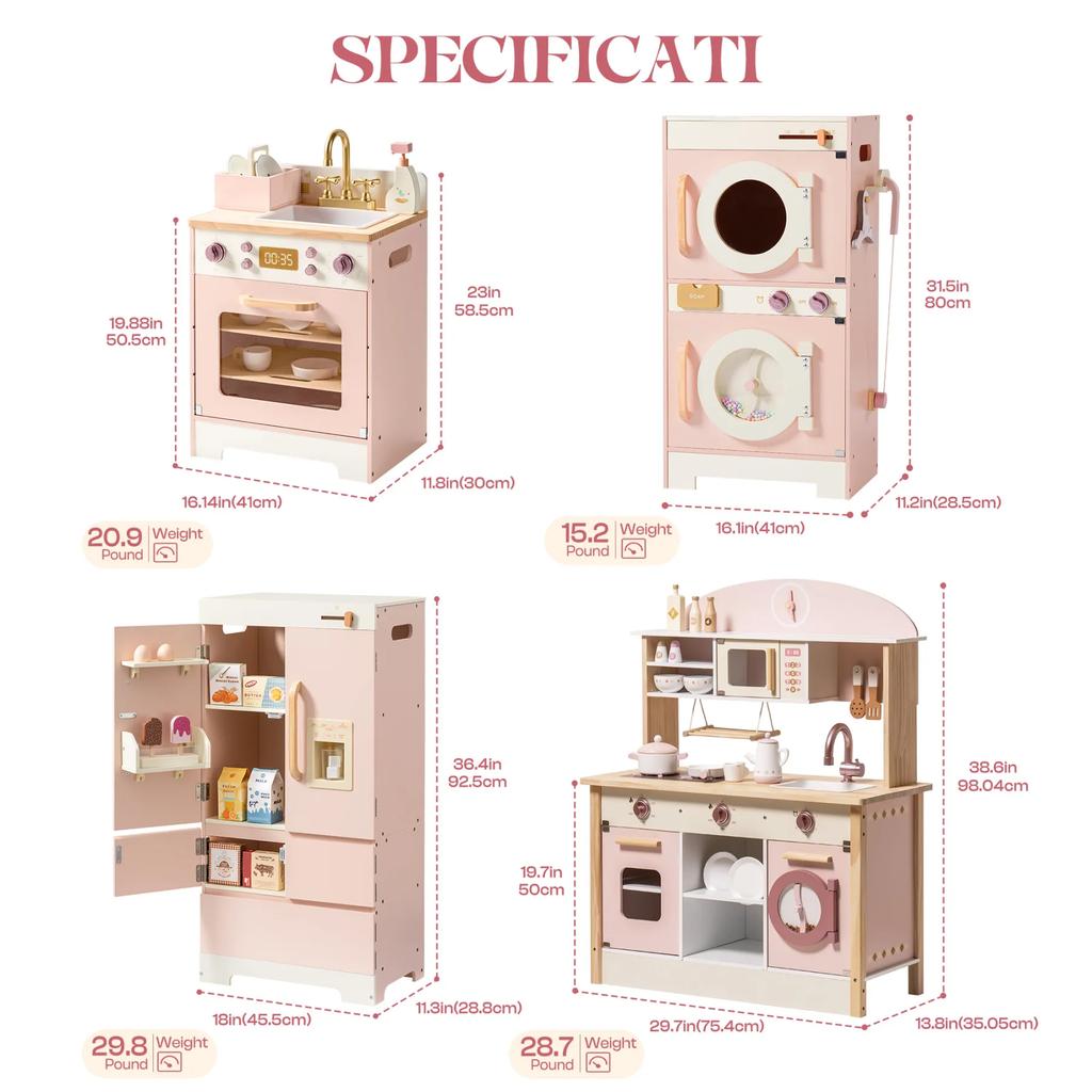 Robotime Robud Kids Corner Kitchen Playset Wooden Play Kitchen Set With Realistic Sound Pretend Play Gift For Boys Girls Pink