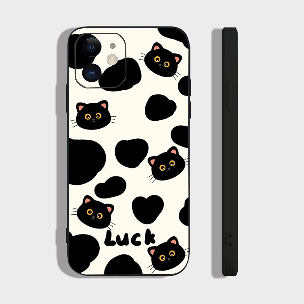 Cute Little Cat Phone Case For IPhone 17 Air 16 15 14 13 Pro Max 11 12 Black Silicone Cover