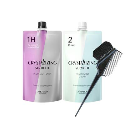 Shiseido Crystallizing Straight H Straightener Agent for Healthy To Cream Hair Dye Brush [3-Piece Set] (1st Low-Damage Hair) + (2nd Agent) +