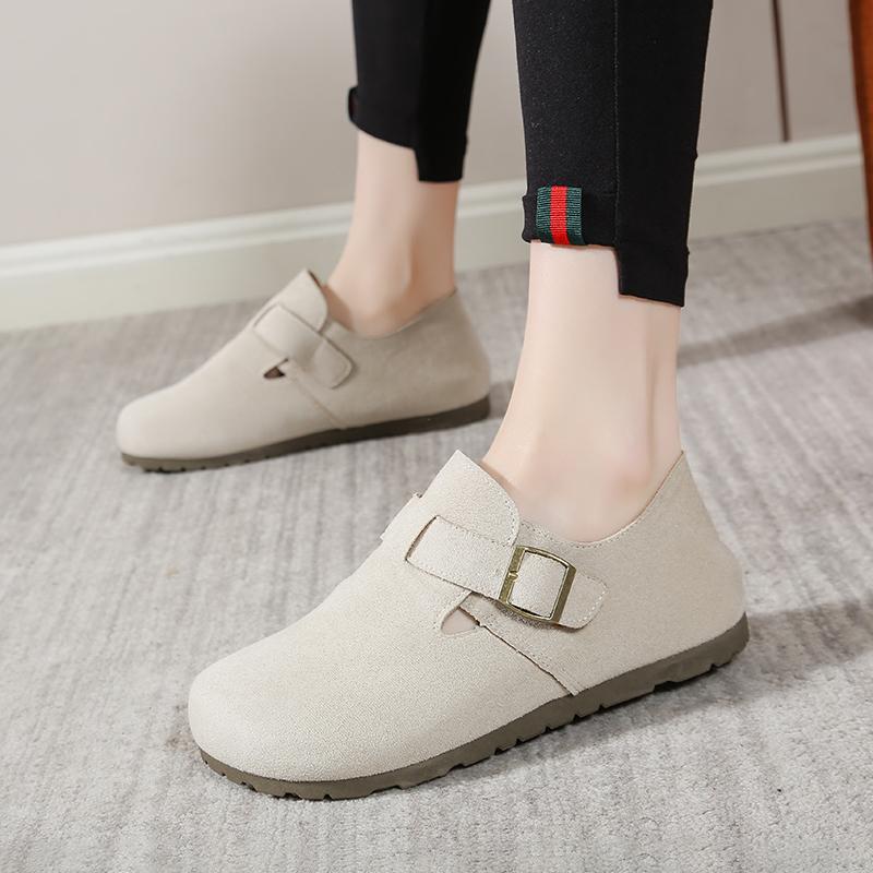 Women's Suede Flat Mules, Casual Buckle Strap Closed Toe Loafers, Retro Minimalist Slip-on Shoes for Spring Autumn Daily Wear