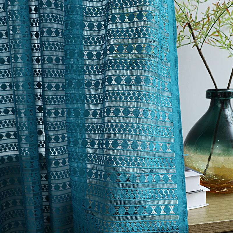 1pc Elegant Blue Jacquard Sheer Curtain Intricate Floral Pattern, Perfect for Bedroom, Living Room, or Office Decor, Curtains for Living Room