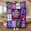 Happy Birthday Quotes Collage, for Her Him, Fleece Blanket, Purple Crown Cake Design, Home Decor Gift, Soft Cozy Multi-Purpose