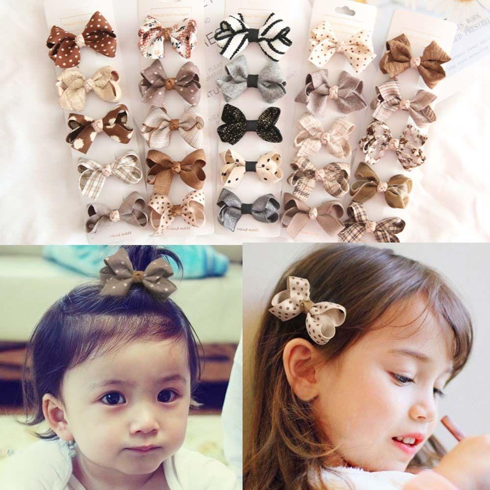 

5PCS Cotton Bows Hair Clips Cute Sweet Flower Hairpins Girls Bangs Hairclips кавовий