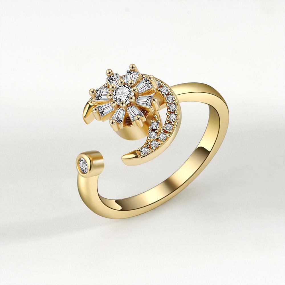 New Rotating Ring Relieves Anxiety Flower Ring Set Decompression Zircon Ring