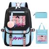 Sac à dos décontracté pour étudiant imprimé K-Pop Anime Dessin animé Sac fourre-tout tendance Trousse à crayons Ensemble