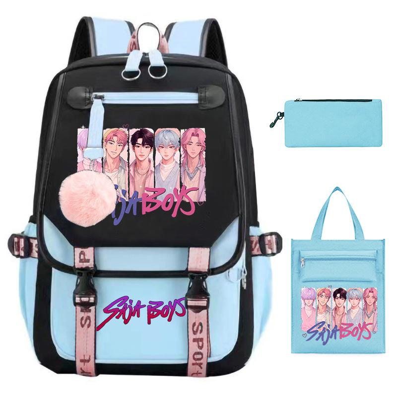 Sac à dos décontracté pour étudiant imprimé K-Pop Anime Dessin animé Sac fourre-tout tendance Trousse à crayons Ensemble