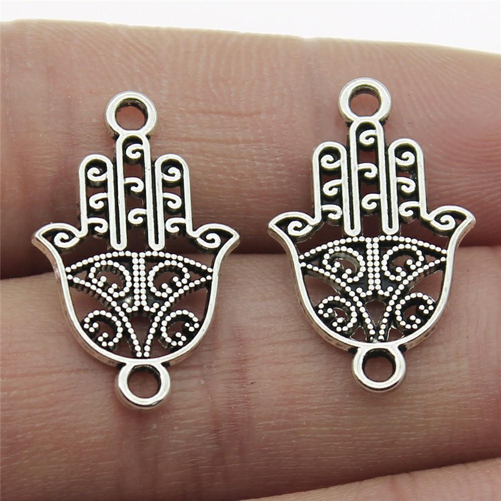 10pcs Charms Hamsa Hand Antique Silver Color Hamsa Hand Charms Pendants For Bracelets Lufthansa Hand Charms Wholesale