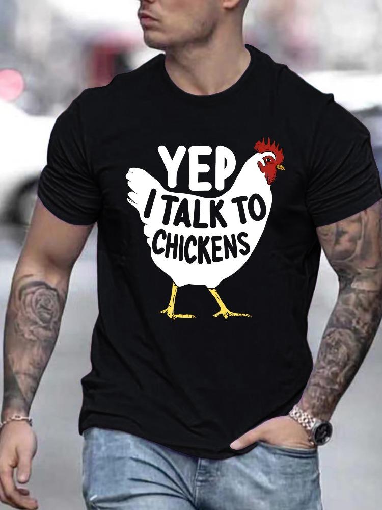 Unisex O Neck Tee Funny Chicken Text Graphic Print Cotton Short Sleeve Loose Summer Street Breathable Daily Casual Basic Wear Top