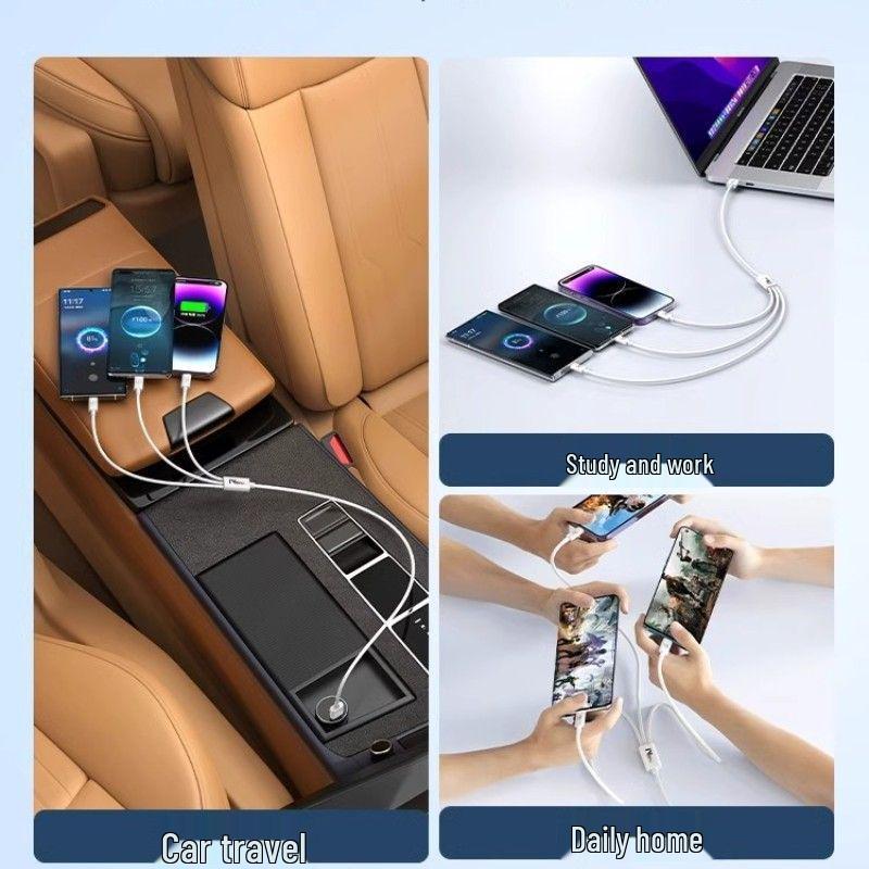 Drei-in-Eins 100W Schnellladekabel für Huawei, Apple und Xiaomi Handys