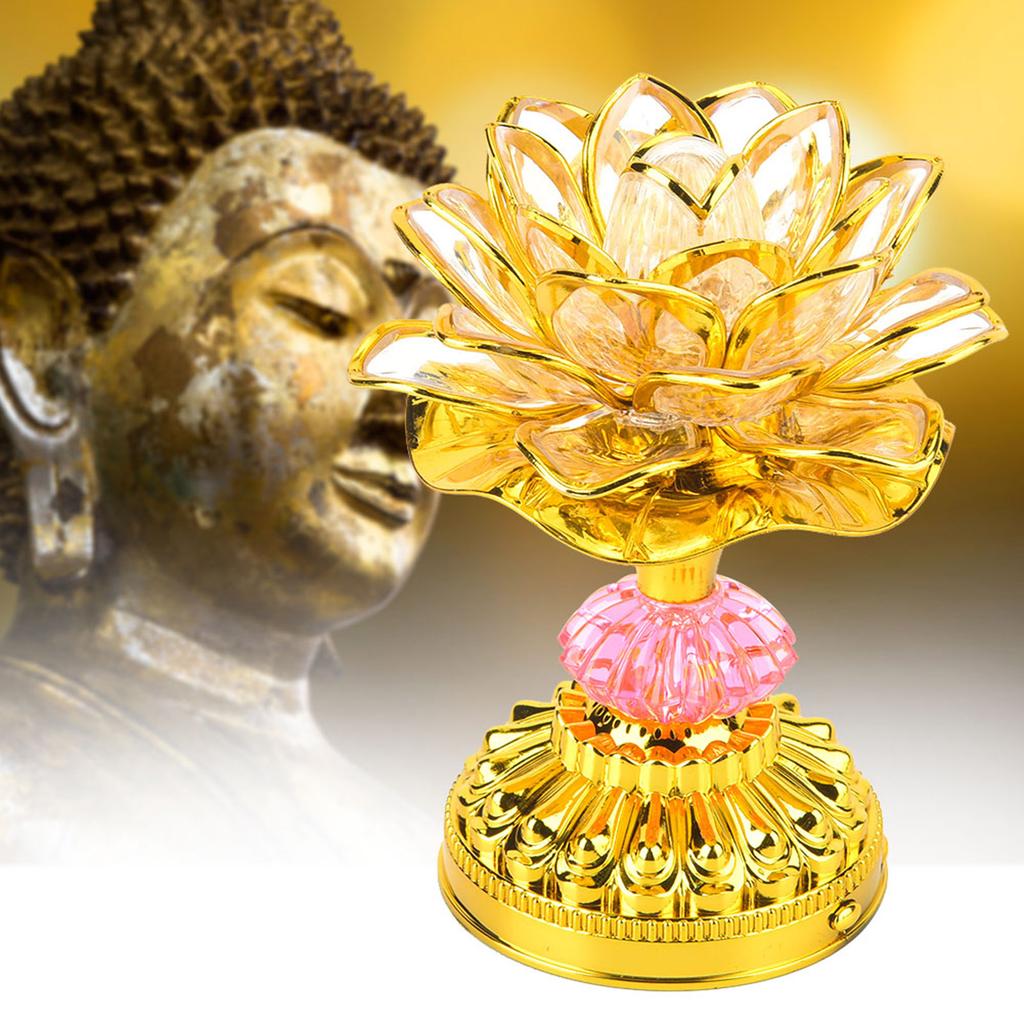 LED Vícebarevná buddhistická lotosová lampa s 13 různými buddhistickými písněmi (Zlatý)