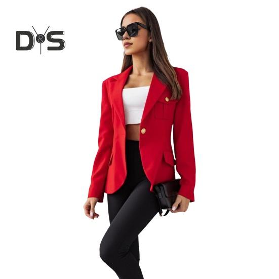 Women Suit Coat Lapel Long Sleeve Flap Pockets Suit Jacket Solid Color Single Button Office Lady Outwear