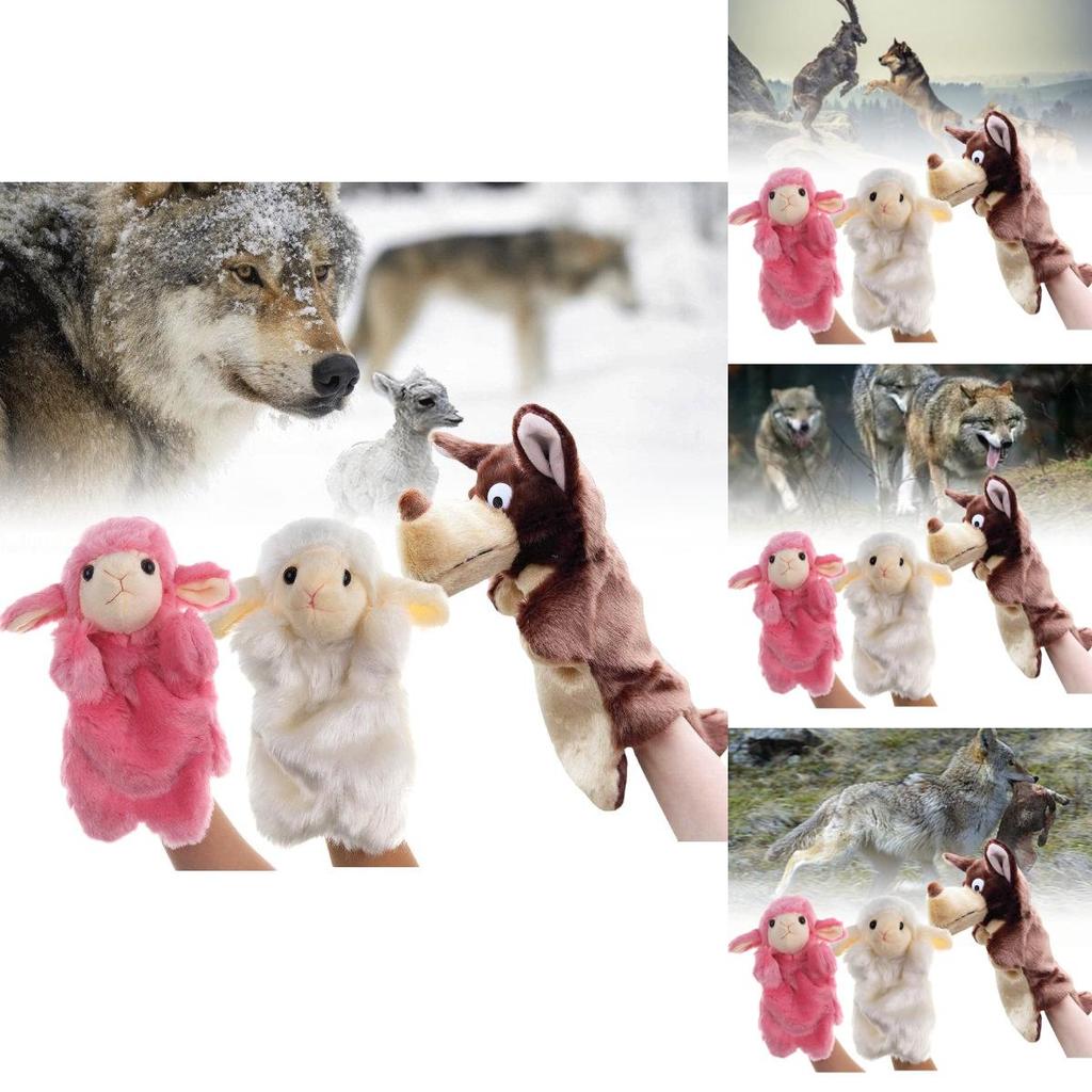 Soft Plush White Sheep And Big Gray Wolf Hand Puppet Hat For Creative Child Engagement