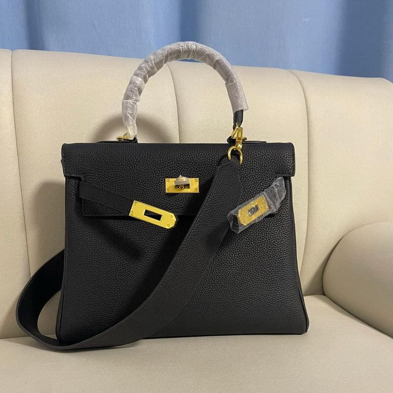 

Новая верхняя часть из натуральной воловьей кожи Togo, сумка с широким плечевым ремнем, диагональная женская сумка на одно плечо 25x11x18cm чёрный