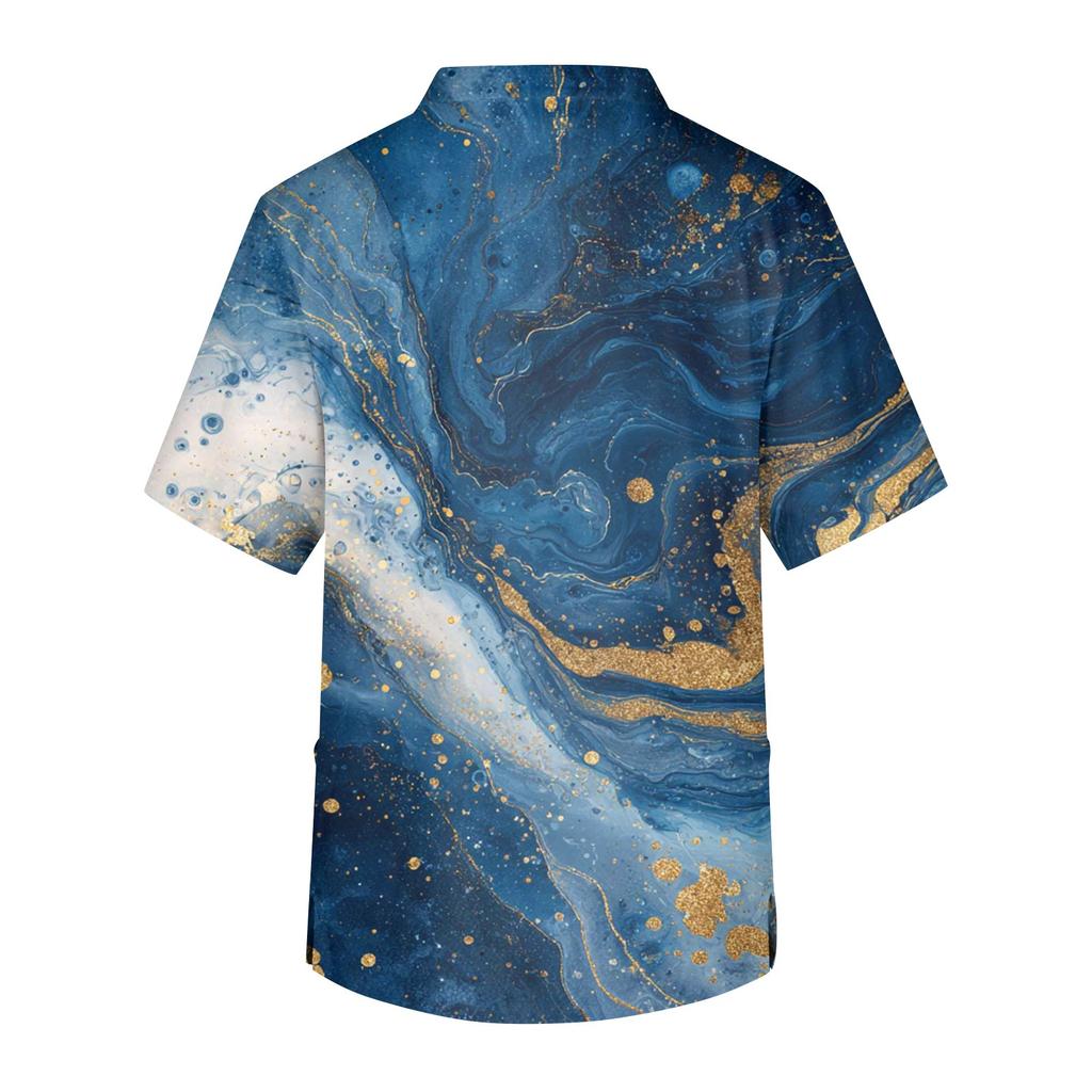 Men's Printing Short Sleeve V-neck Working Blouse Chest Pocket Carer Top